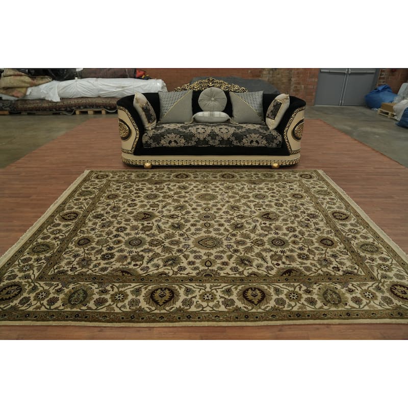 Hand Knotted Oriental 100% Wool Carpet Traditional All-Over Beige & Ivories Agra Area Rug - 9' 10'' X 8' 2''