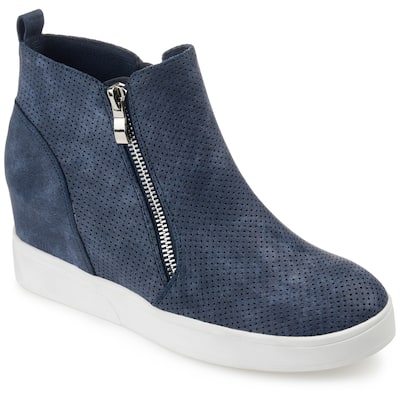 Journee Collection Women's Pennelope Round Toe Double Zip Wedge Sneakers