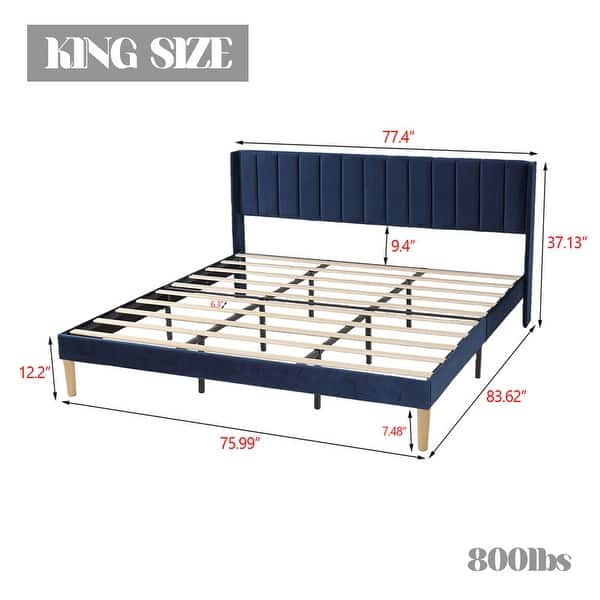 dimension image slide 14 of 26, Caxkun Upholstered Platform Bed Frame with Wingback headboard
