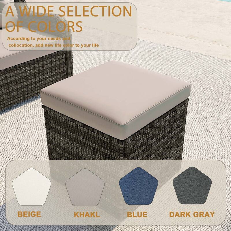 17.7" W Outdoor Rattan Patio Square Ottoman with Seat Cushion