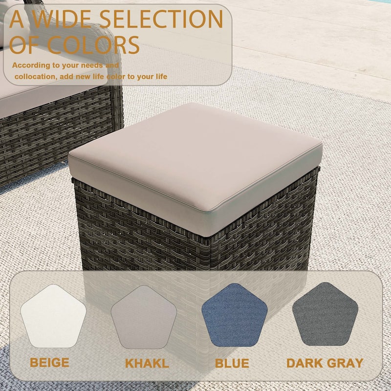 17.7" W Outdoor Rattan Patio Square Ottoman with Seat Cushion