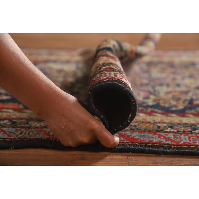 Hand Knotted Oriental 100% Wool Carpet Traditional Floral Navy Blue & Blues Malayer Runner Rug - 12' 8'' X 3' 3''