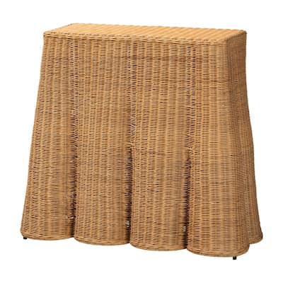 Palm Scallop Natural Rattan Console Table – Handwoven Wicker Accent Table for Hallway or Entryway, Coastal Décor, Rectangle