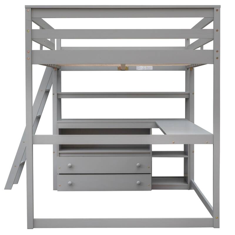 Full Size Loft Bed with Desk and Shelves