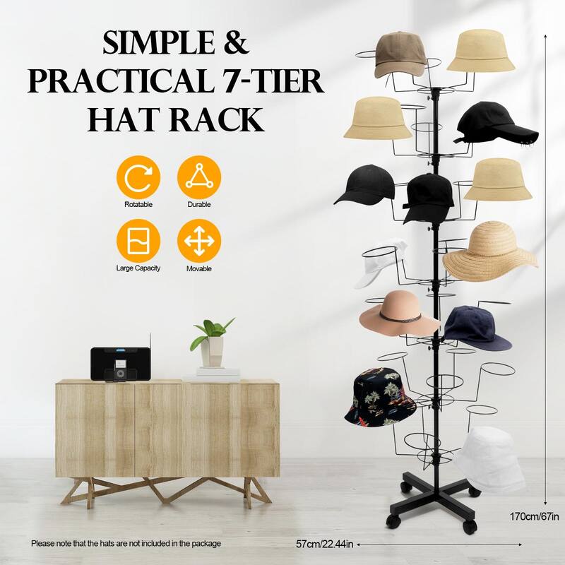 7 Tier Freestanding Cap Display Hat Rack Stand with 35 Hooks