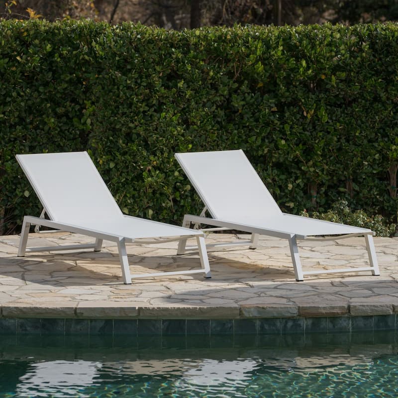 Myers Outdoor Mesh Chaise Lounge (Set of 2) by Christopher Knight Home - White