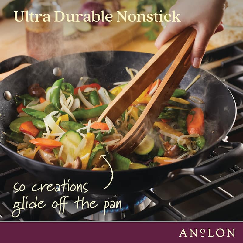 Advanced Home Nonstick Open Stock Cookware 14-Inch Covered Wok, Onyx