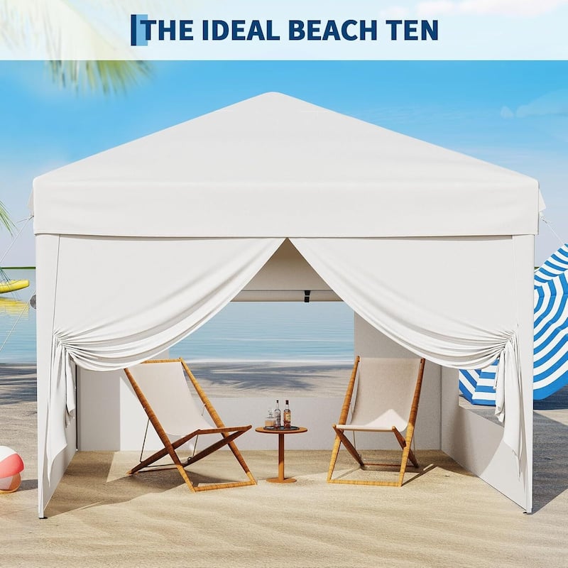 10x10FT Outdoor Pop Up Tent Canopy with 4 Sidewalls SandBag & Carry Bag for Camping, Backyard Parties