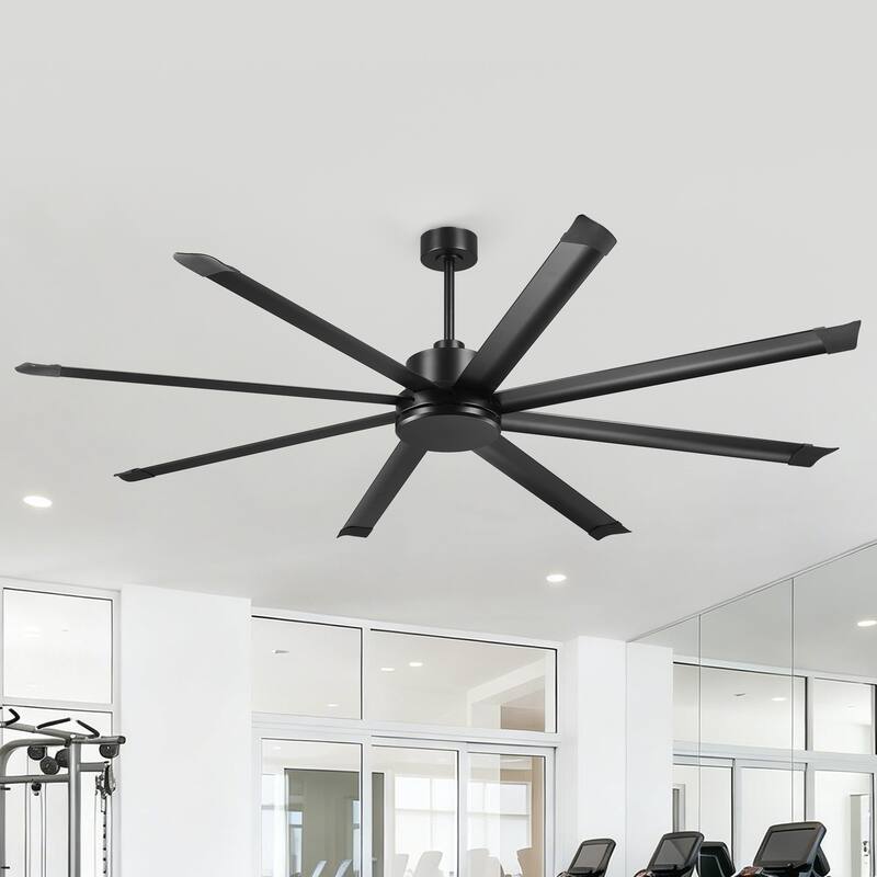 84-inch Black Large Industrial 8 Aluminum Blades High Ceiling Fans with remote control - 83.46" W x 23.62" H