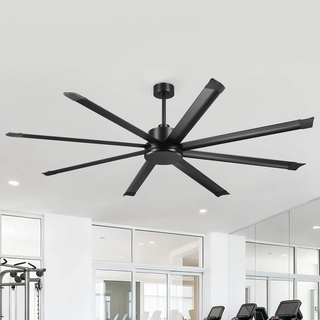 84-inch Black Large Industrial 8 Aluminum Blades High Ceiling Fans with remote control - 83.46" W x 23.62" H