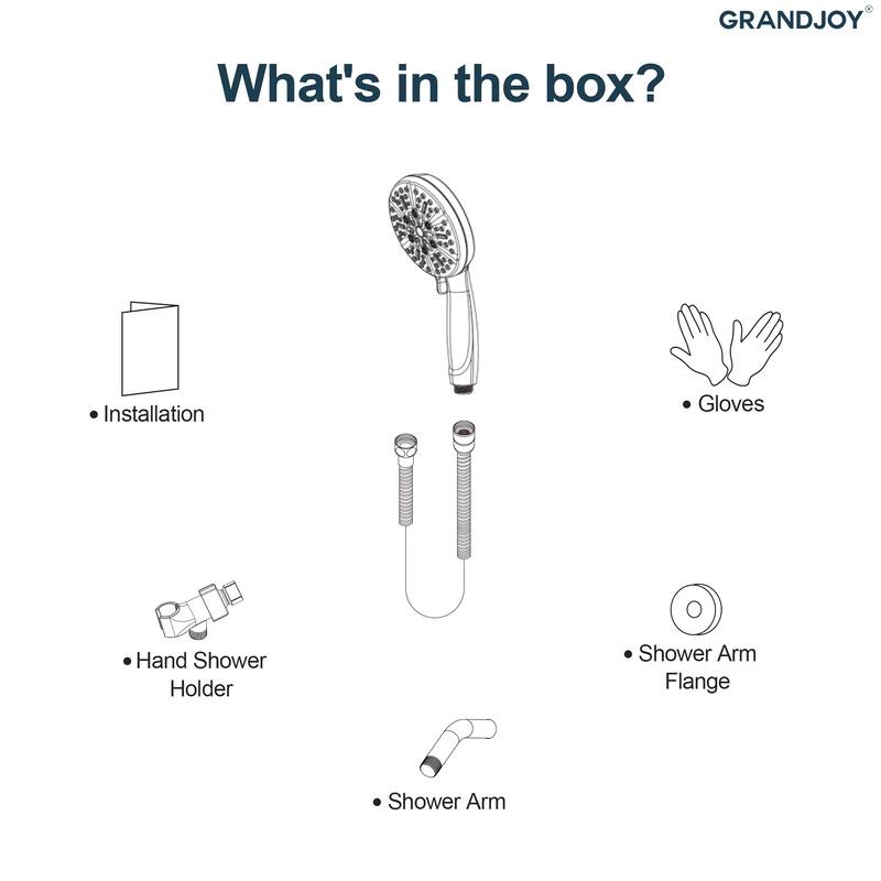 GRANDJOY Modern 5-Spray Handheld Shower Head with 5" Wall Mounted Design