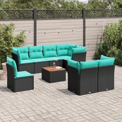 vidaXL 9 Piece Patio Sofa Set with Cushions Black Poly Rattan