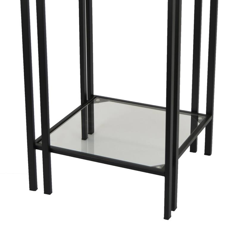 Buckley Plant Stand Table, Black Metal, Square Mirrored Top, 22 Inch