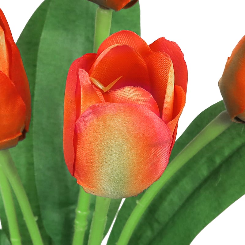 Set of 6 Orange Artificial Tulip Flower Stem Bush Bouquet 12in - 12" L x 5" W x 5" DP