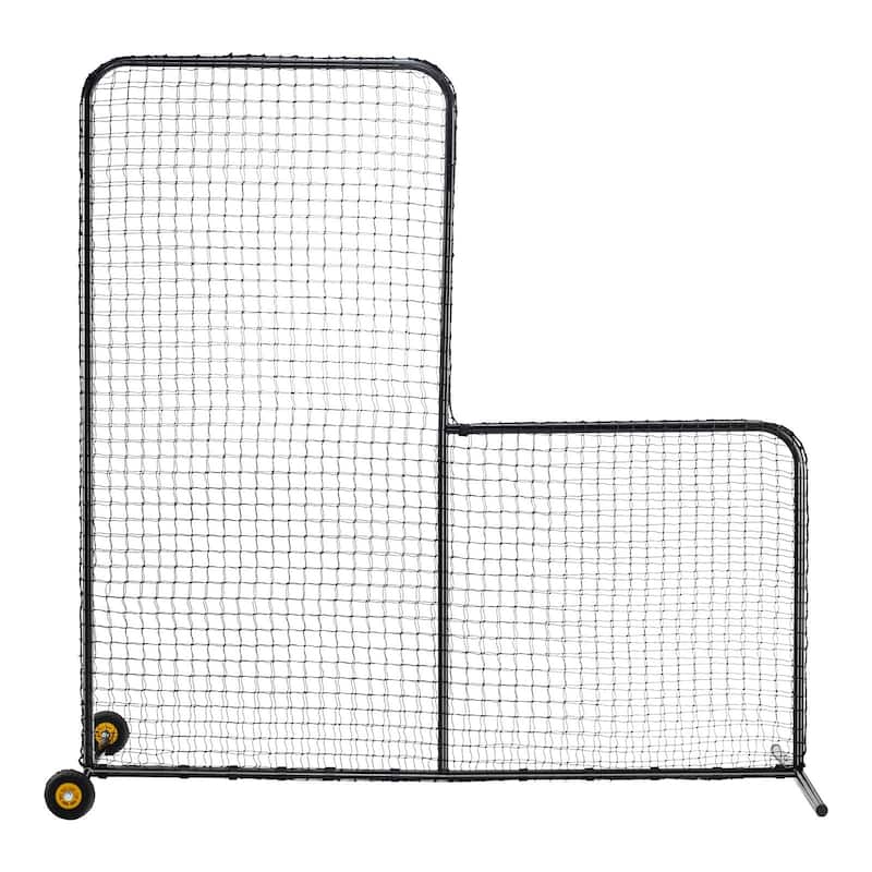 7 x 7 Feet Black Portable L Screen Softball Safety with Carry Bag and Wheel