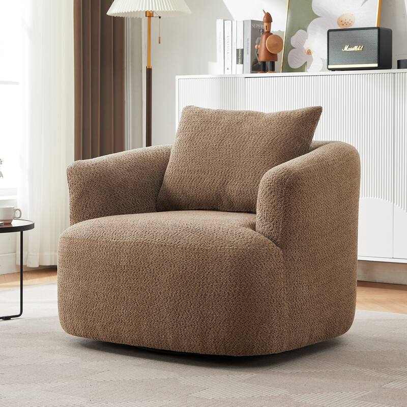 Swivel Chair with Throw Pillow & Spring Seat