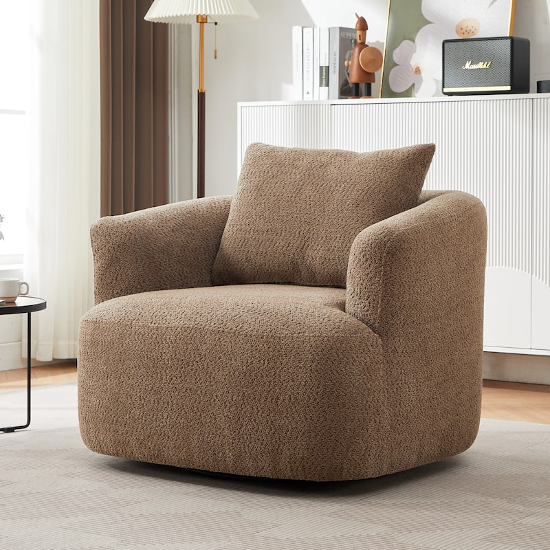 Upholstered Swivel Sofa Chair, Barrel Accent Chair for Office with Throw Pillow, Living Room Sofa Chair with Swivel Base - Dark Brown