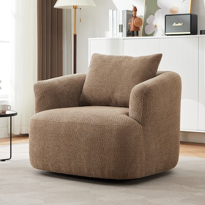 Upholstered Swivel Sofa Chair, Barrel Accent Chair for Office with Throw Pillow, Living Room Sofa Chair with Swivel Base