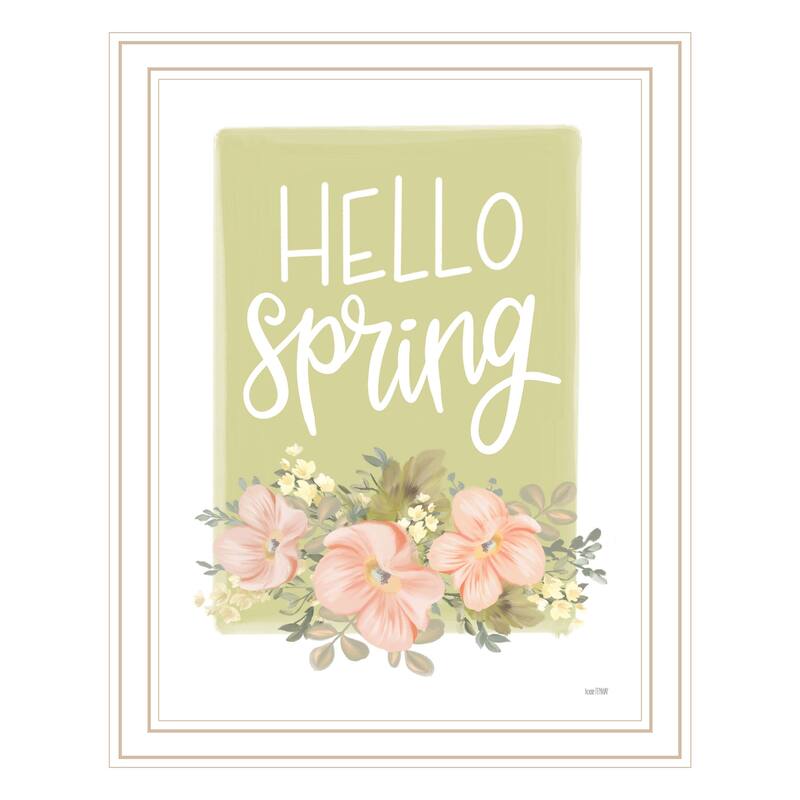 TrendyDecor4U Contemporary "Hello Spring Floral" Framed Print Wall Art - White