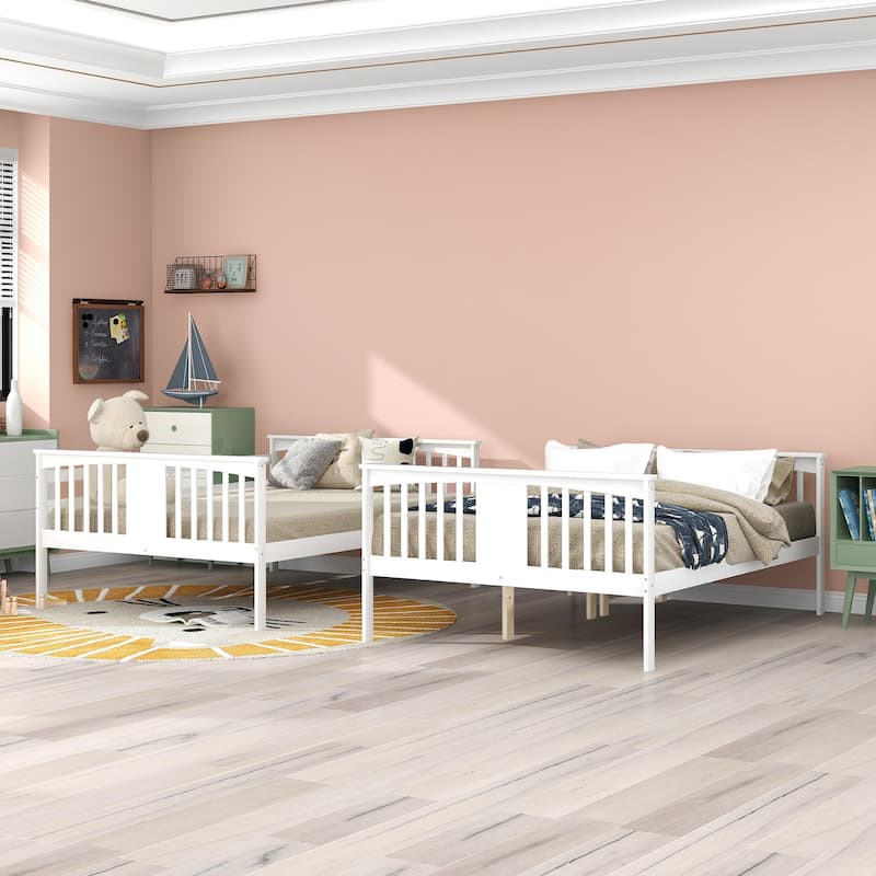 Solid Pinewood Full Size Detachable Bunk Bed Frame, Full over Full Bunk Bed with Ladder, Divided Into 2 Individual Beds