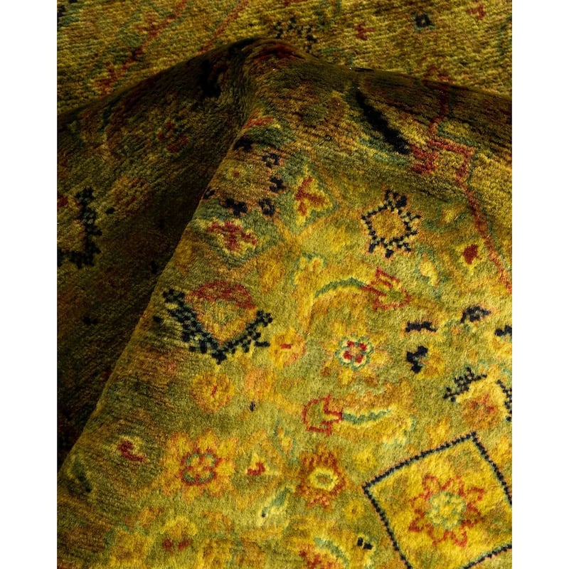 Overton Hand Knotted Wool Vintage Inspired Modern Contemporary Overdyed Gold Area Rug - 6' 2" x 6' 4"