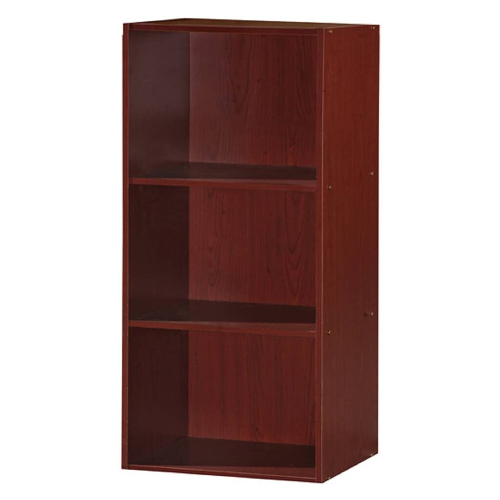 Hodedah 3 Shelf Home and Office Organization Storage Bookcase Cabinets, Mahogany - 22.05