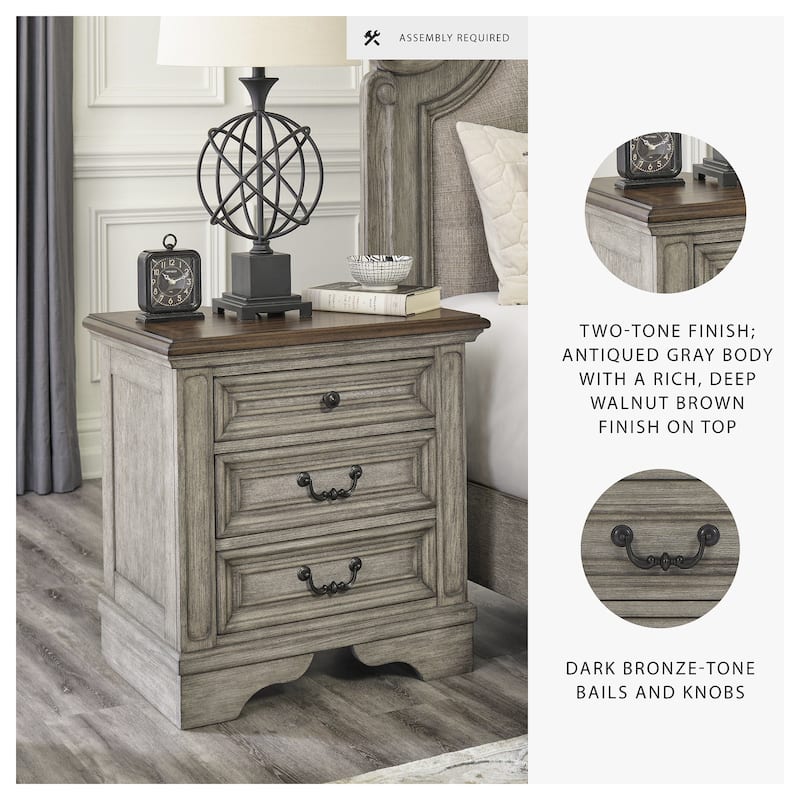 Ashley Furniture Lodenbay Black & Gray 3 Drawer Night Stand with Charging Station