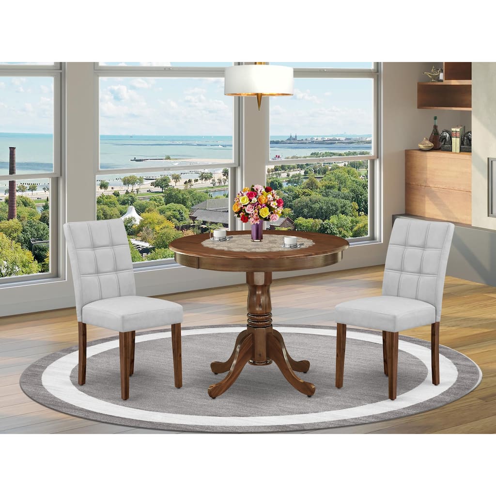 East West Furniture Dining Table Set Contains a Round Kitchen Table and Chairs, Antique Walnut (Pieces Options)