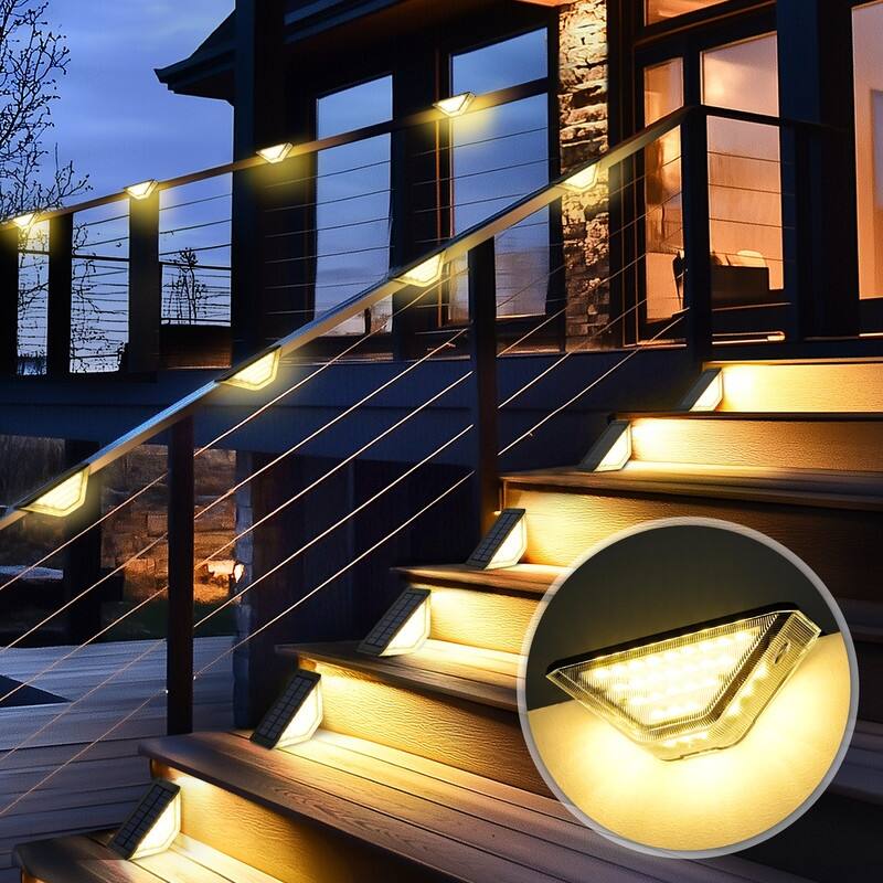 10 Pack Warm White Solar Step Lights Outdoor Waterproof IP65