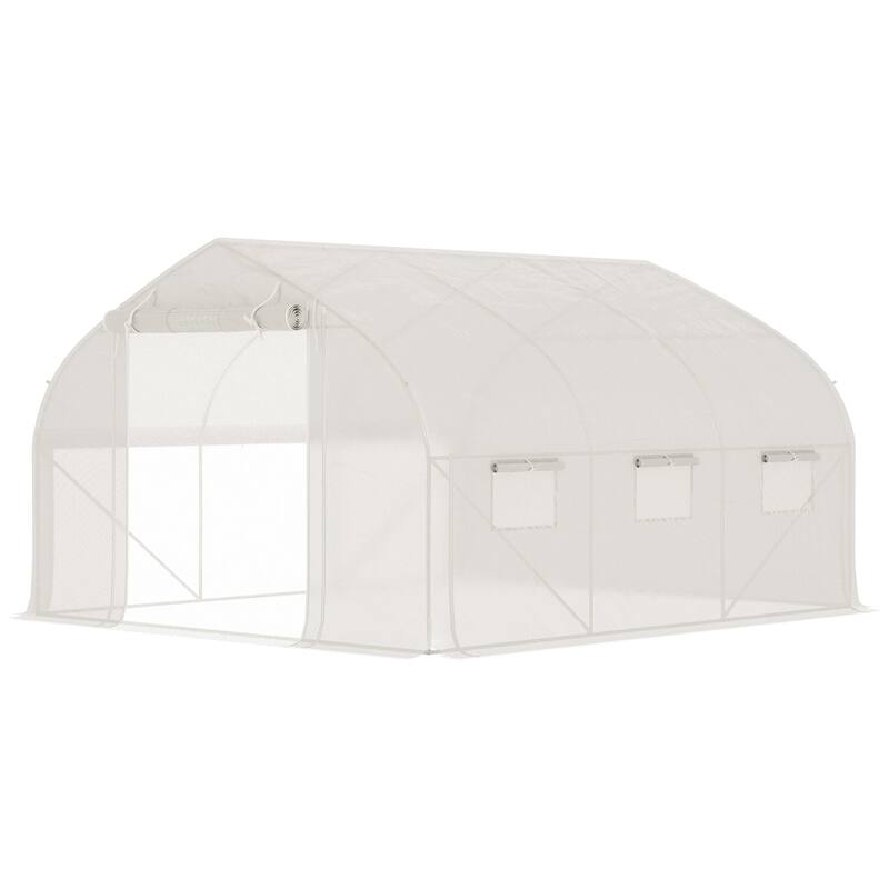 11.5' x 10' x 6.5' Walk-in Tunnel Greenhouse, Green House with Zippered Mesh Door, 7 Mesh Windows & Roll-up Sidewalls