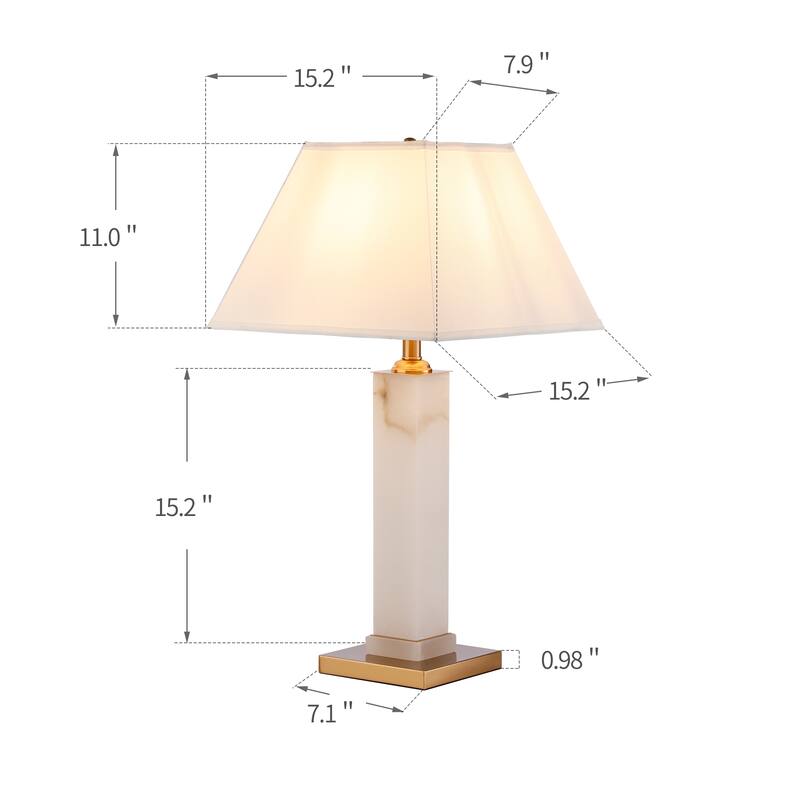 Alabaster White & Gold Desk Lamp, Metal Table Light with Rectangular Shade - 30"