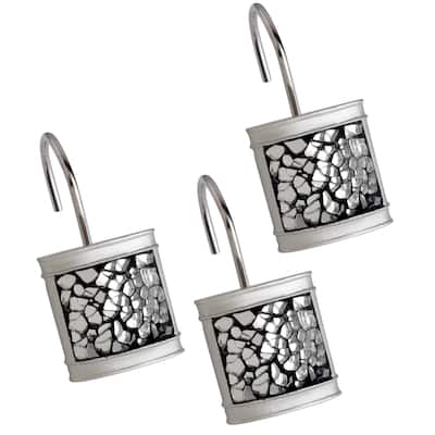 Creative Scents Elegant Crackled Glass Silver Shower Curtain Hooks - Set of 12
