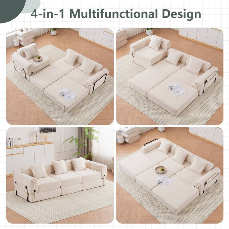 Folding Recliner Sofa 3-seater Straight Row Sectional Sofa Convertible Sleeper Sofa Bed, Fold Out Floor Couch Modular Sofa