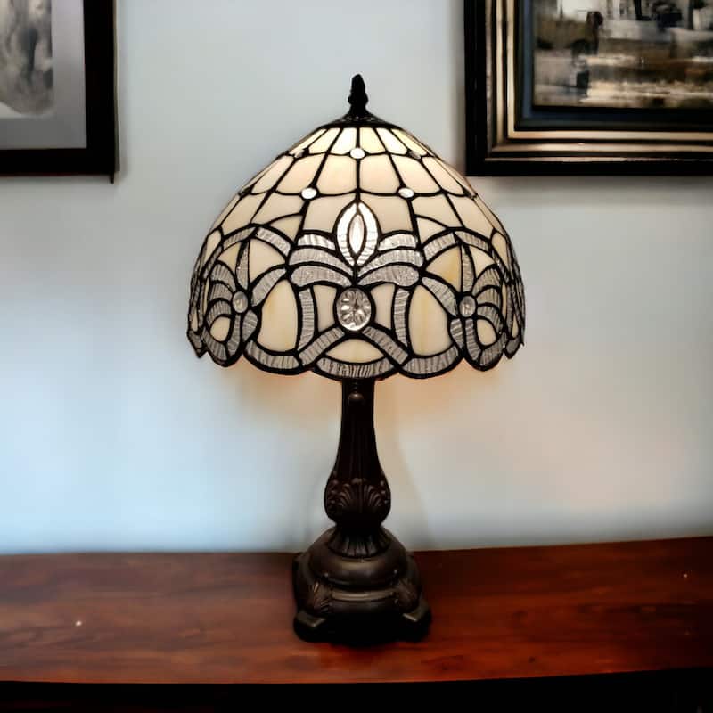Vintage 19-inch Dark Brown Metal Table Lamp with White Glass Shade - 12" x 17" x 19" - Dark-Brown-White