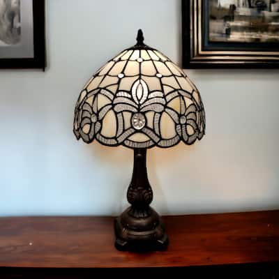 Vintage 19-inch Dark Brown Metal Table Lamp with White Glass Shade - 12" x 17" x 19"
