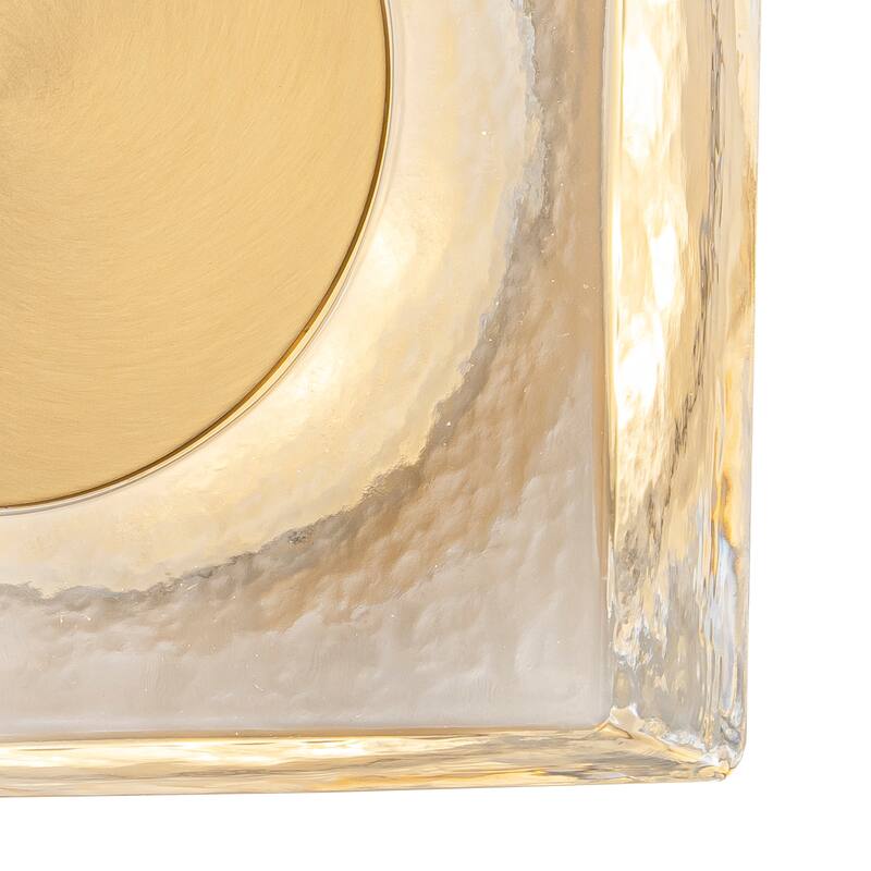 Square LED Wall Sconce Clear Textured Handblown Glass Shade Dimmable