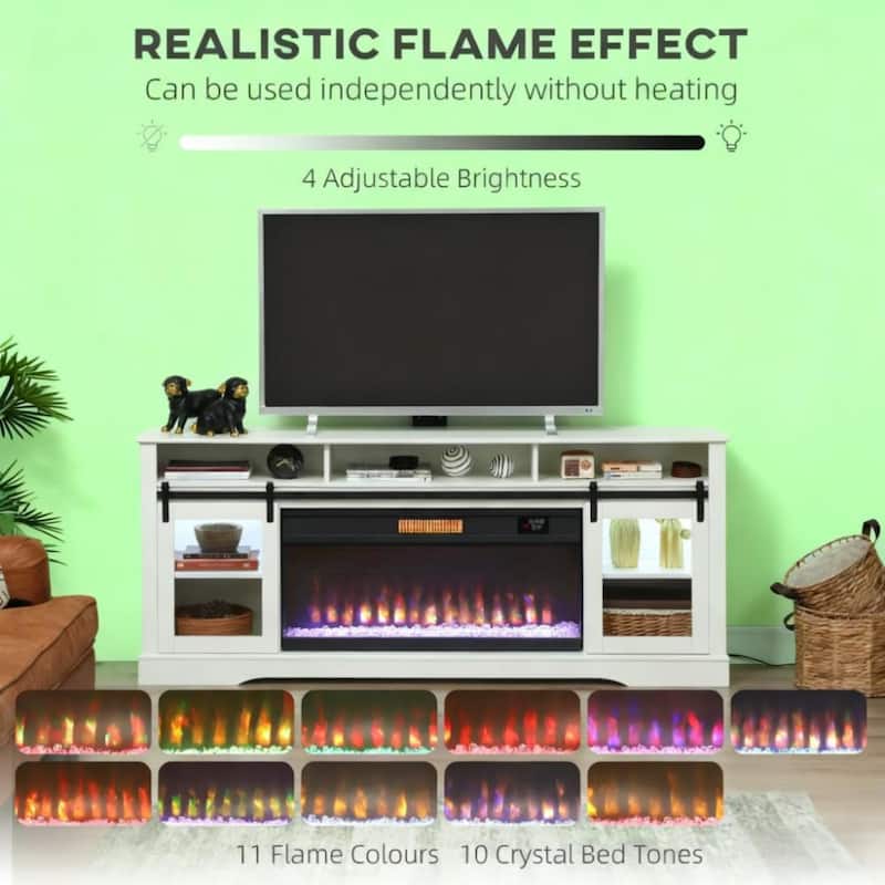 70.9" Electric Fireplace TV Stand with Open Storage and Side Cabinets