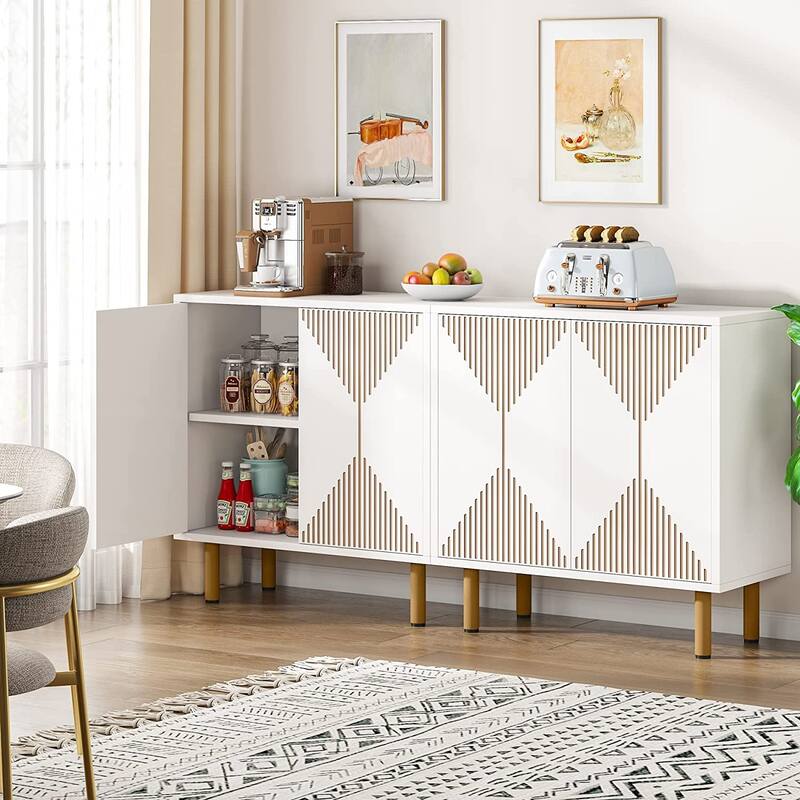 White Sideboard Buffet Set, Modern Sideboard Storage Cabinet with Door - White
