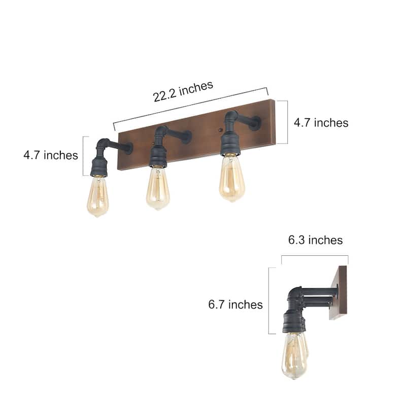 Carbon Loft 3-Light Industrial Wall Sconce Water Pipe Vanity Lights - W22.2"*H6.7"*E6.3"