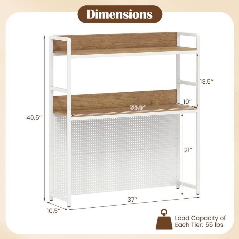 Gymax 2-Tier Countertop Desktop Bookshelf w/ Metal Pegboard 2