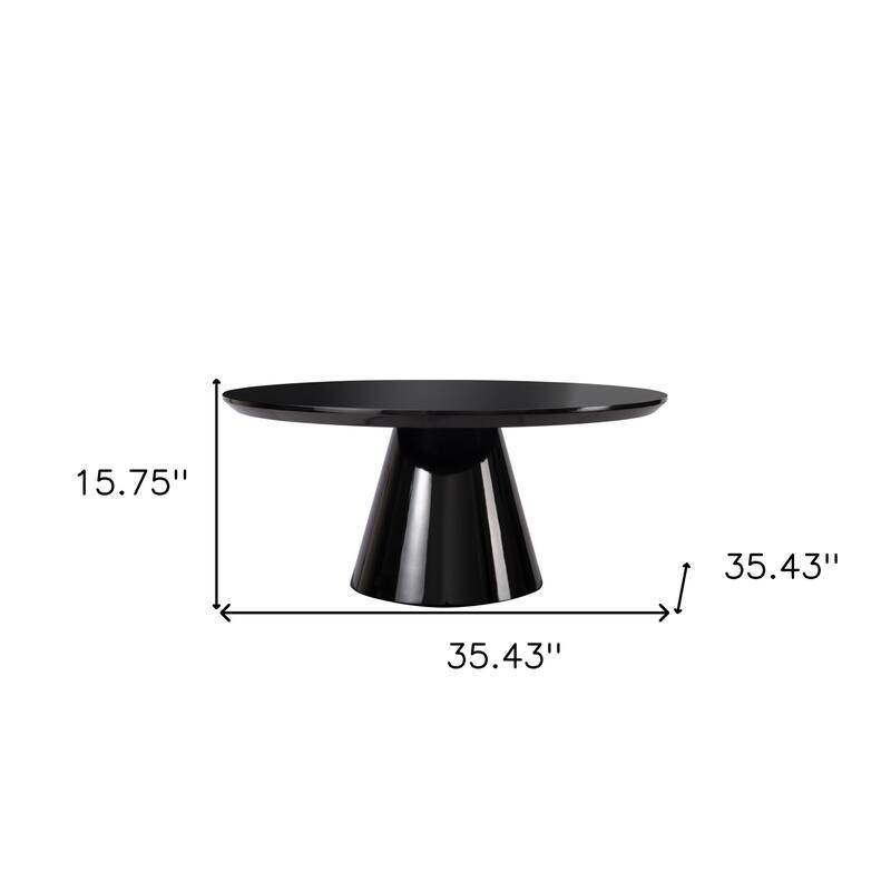 HomeRoots 35" Black Wood Round Pedestal Coffee Table - 35.43 in. x 15.75 in. x 35.43 in.