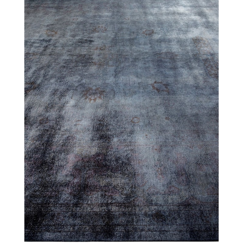 Overton Handknotted Wool Vintage Inspired Contemporary Overdyed Gray Area Rug - 14' 10" x 9' 4"