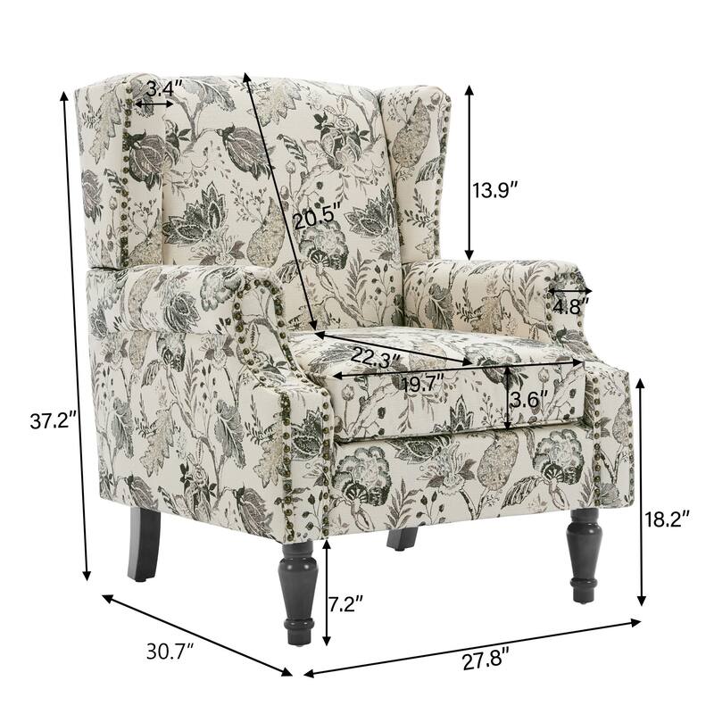 Wingback Accent Chair Nailhead Trim Living Room Reading Chair