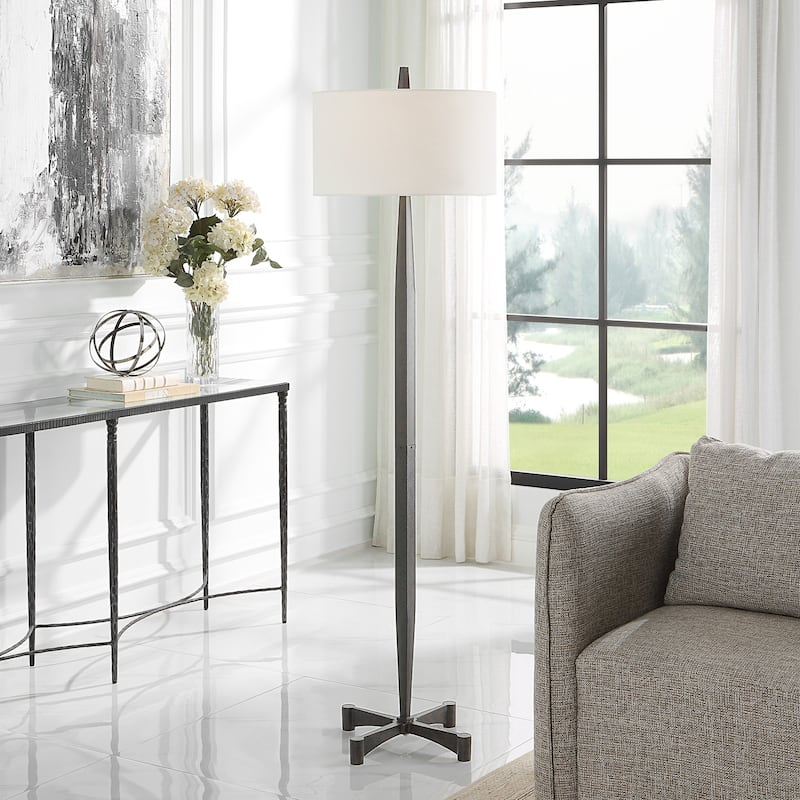 Tapered Base Table Lamp Floor Lamp with drum Shade - 67.25" - Black