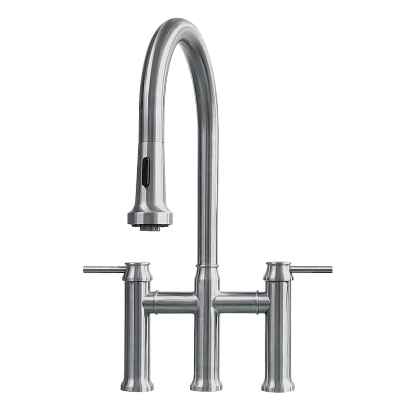 Whitehaus Waterhaus 1.5 GPM Bridge Pull Down Kitchen Faucet - Brushed Stainless Steel
