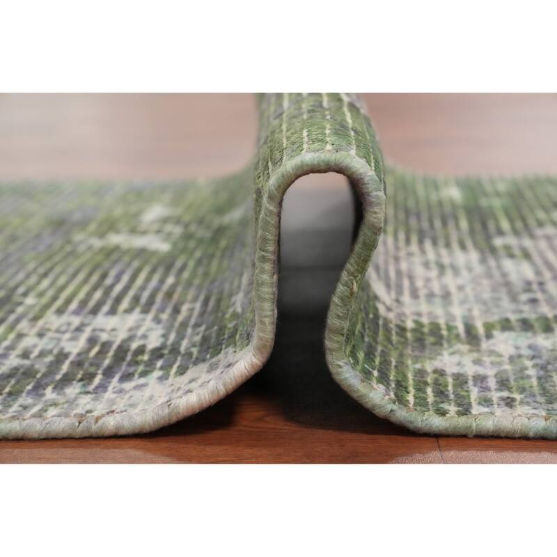 Hand Knotted Oriental Viscose Silk Carpet Modern All-Over Green Abstract Area Rug - 4' 0'' X 2' 0''