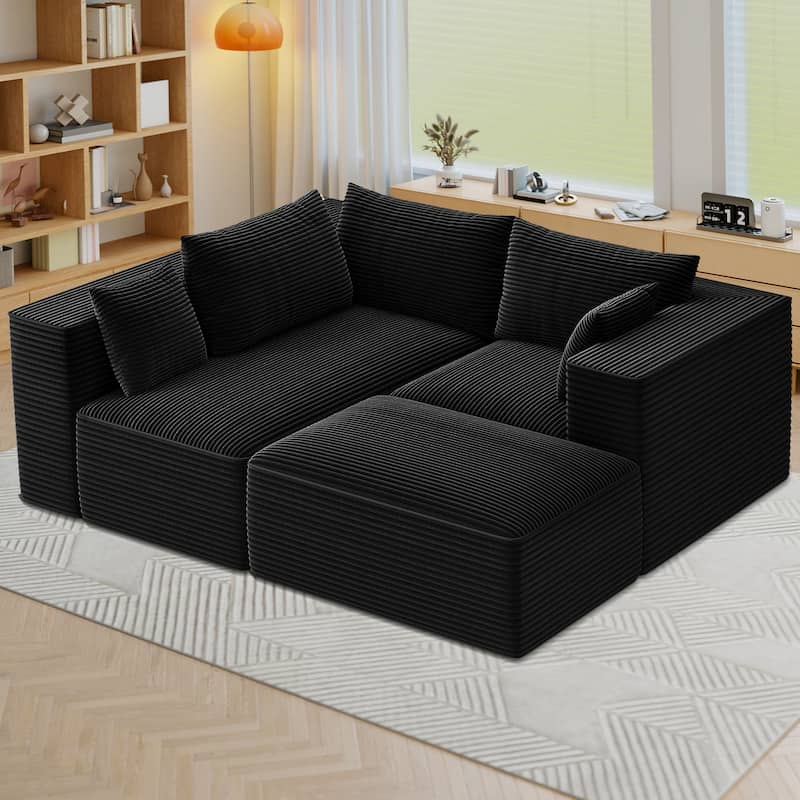108" Modular Sectional Couch with L-Shape Chaise, Modern Cloud Sectional Sofa with Deep Seat - Black