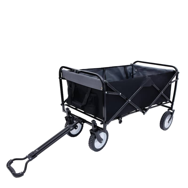 Heavy-Duty All-Terrain Folding Wagon - 360lb Capacity with Storage Straps, Black
