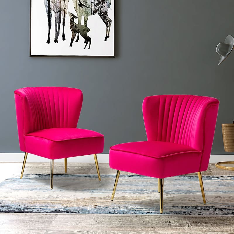 Monica Upholstered Modern Tufted Side Chair with Gold Legs Set of 2 by HULALA HOME - FUCHSIA