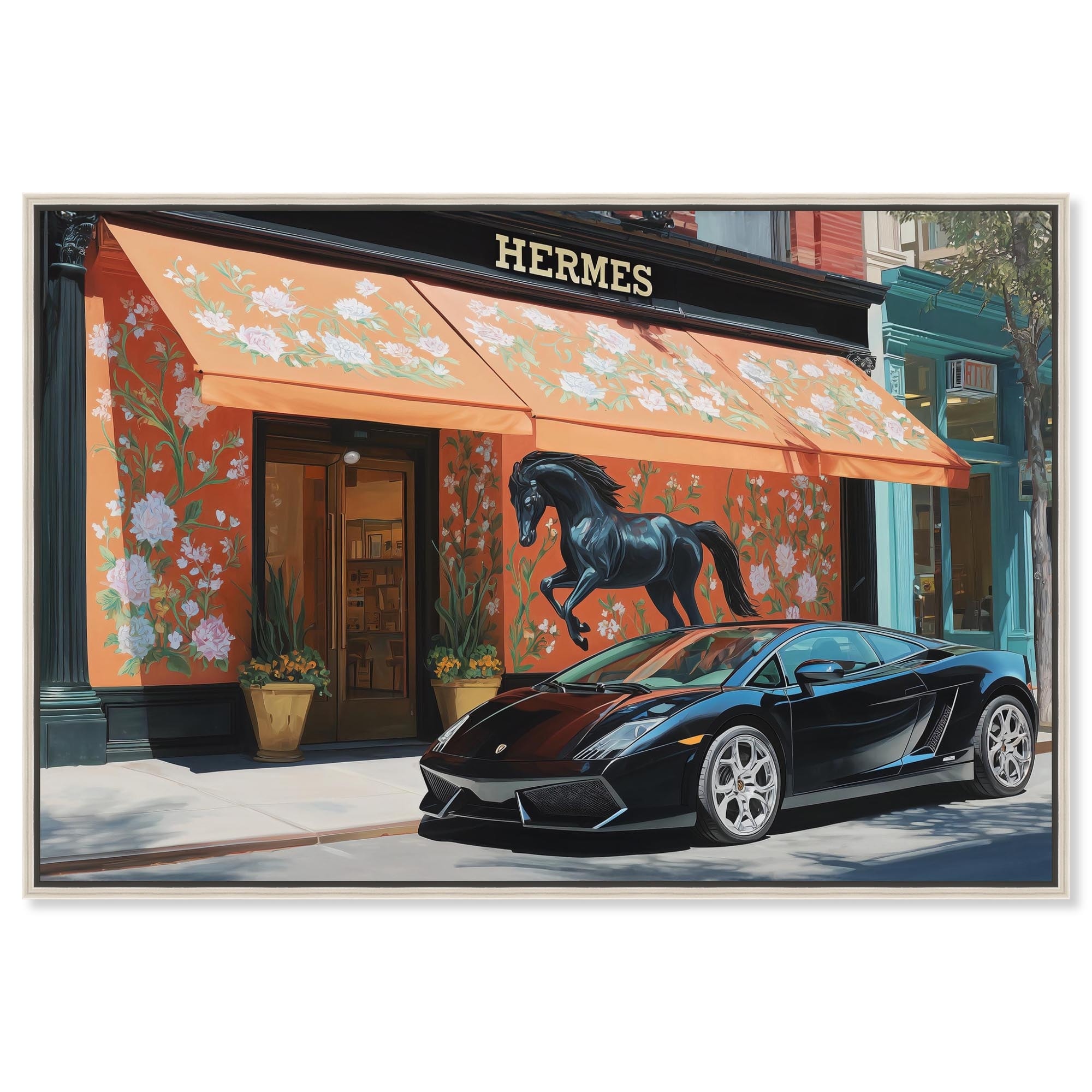 Floral and Horse Storefront Glam Art Canvas Print by Art Remedy